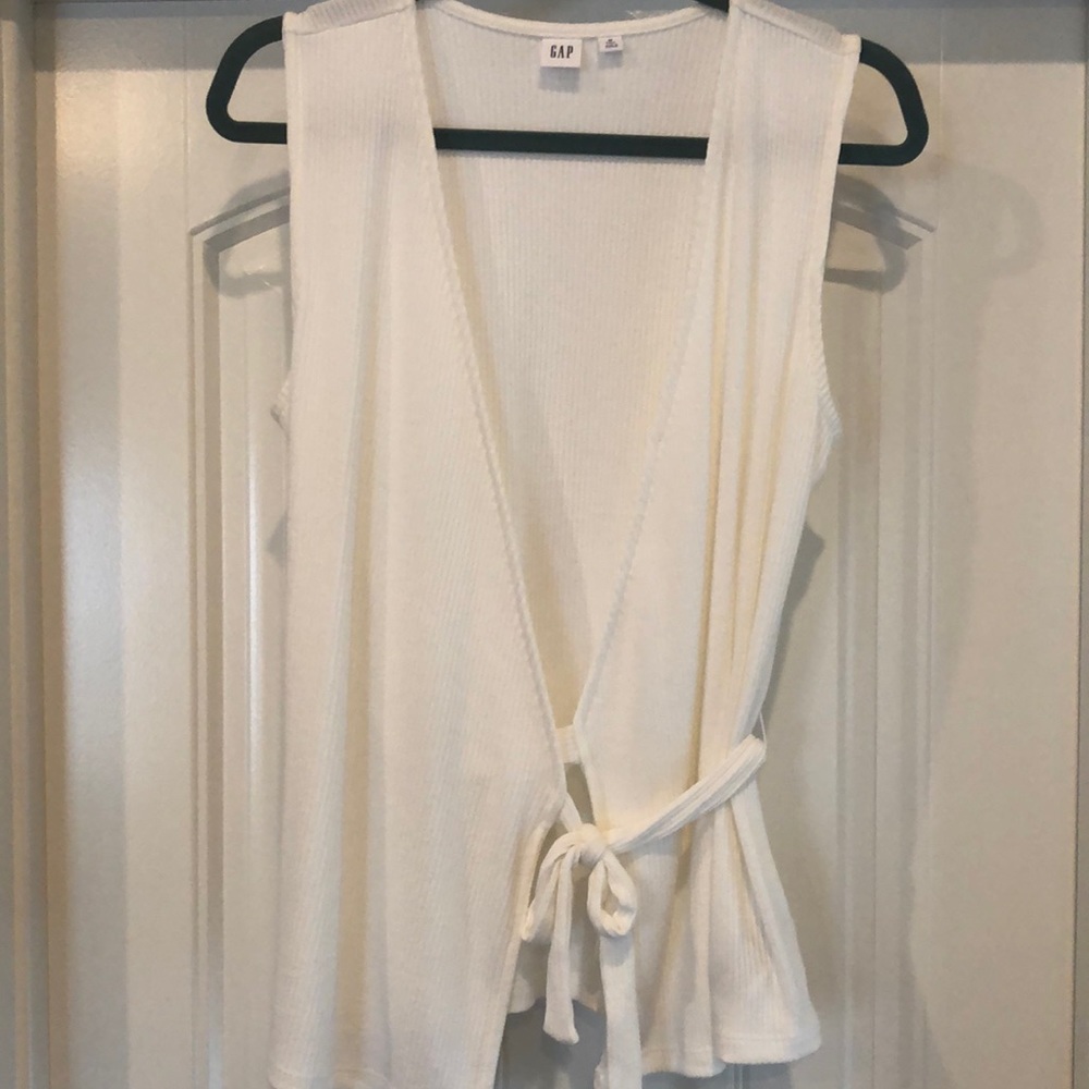 Gap White Sleeveless Wrap Sweater Top Size Medium Tall